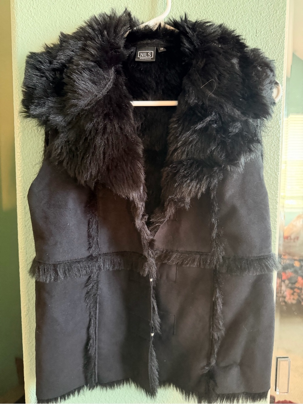NILS Black Faux Fur-Trim Sleeveless Vest